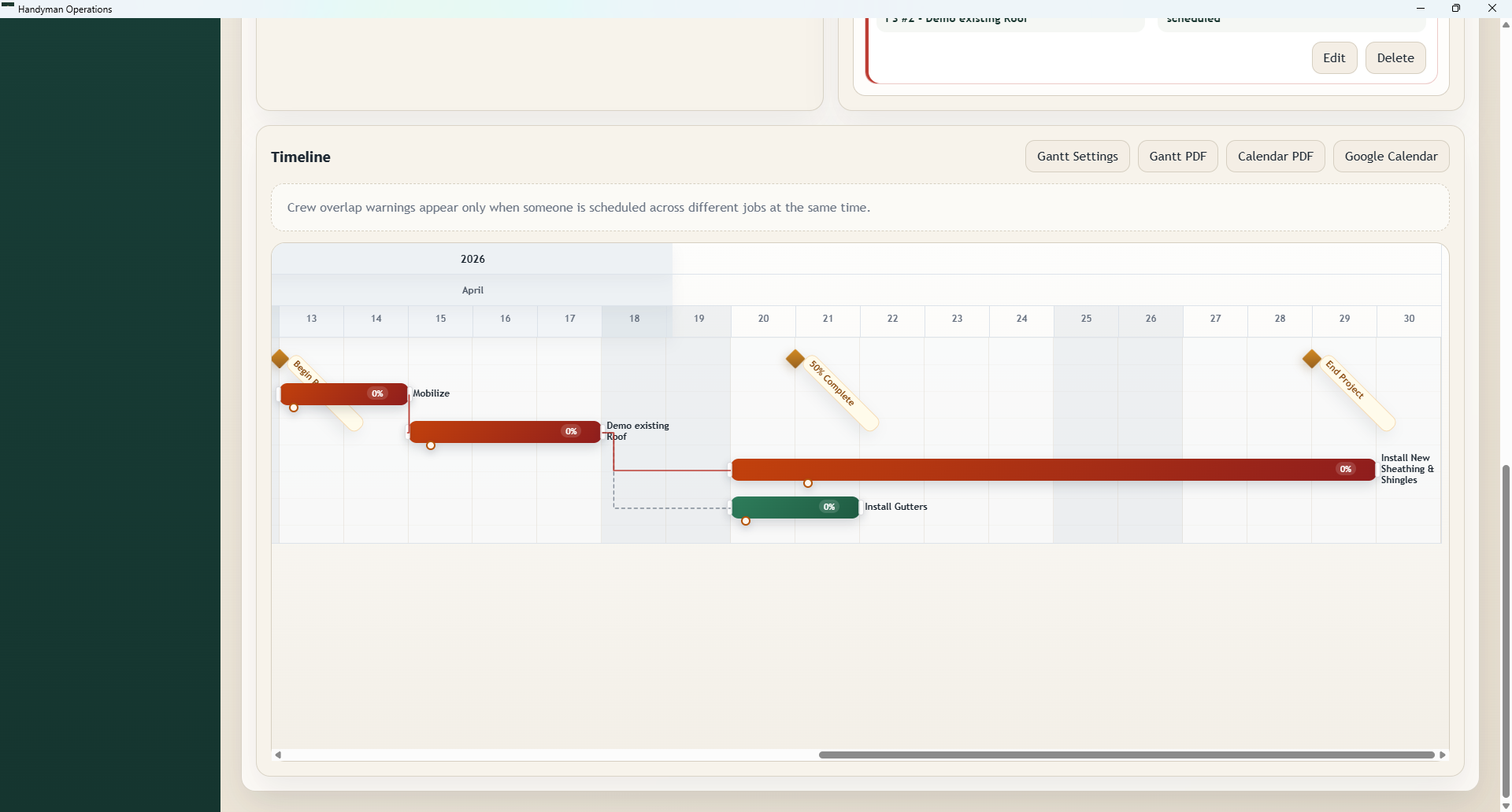 Gantt chart screenshot