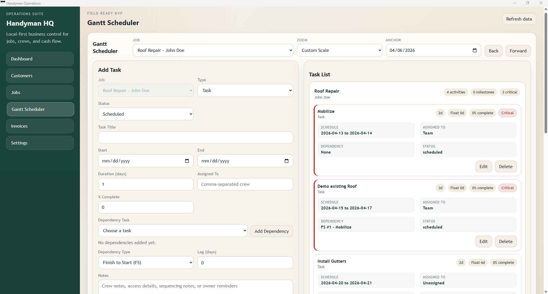 Tasks scheduler screenshot